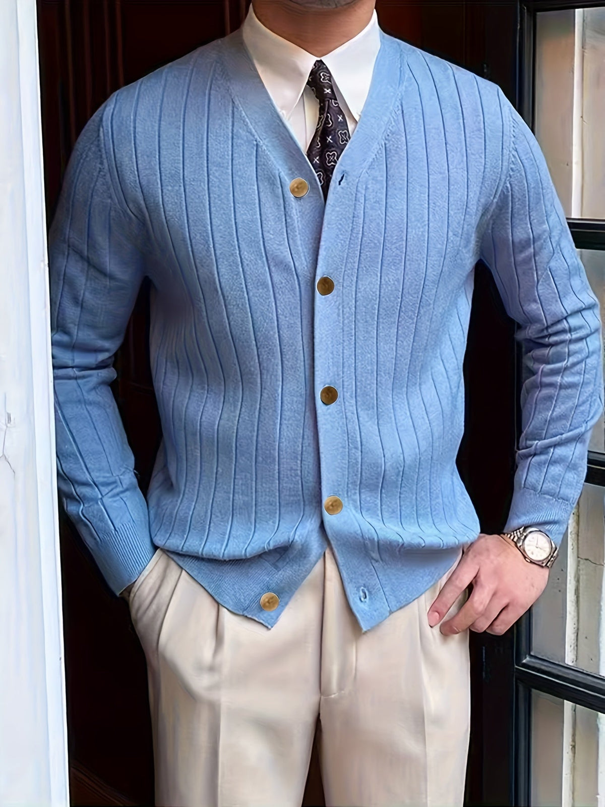 Cardigan Uomo a Costine con Bottoni – Vestibilità Comoda