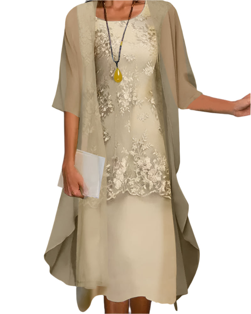 Caroline | Abito Midi con Maniche in Organza da Cerimonia
