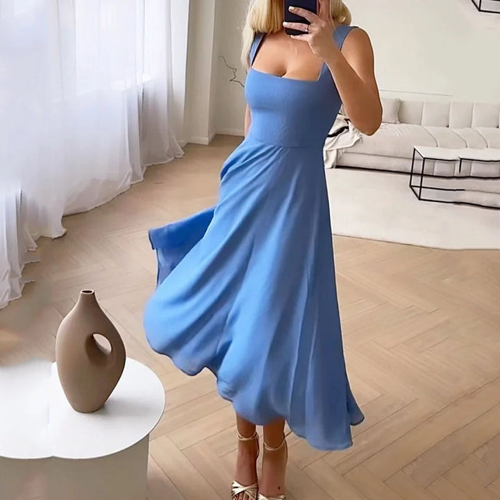 Hannah | Abito Midi Elegante Scollo Quadrato da Cerimonia