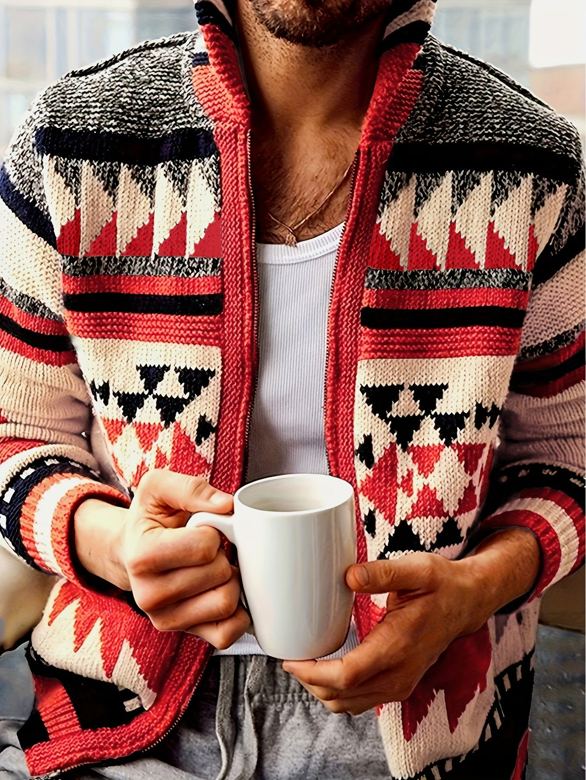 Cardigan Uomo con Zip a Fantasia – Stile Casual Invernale