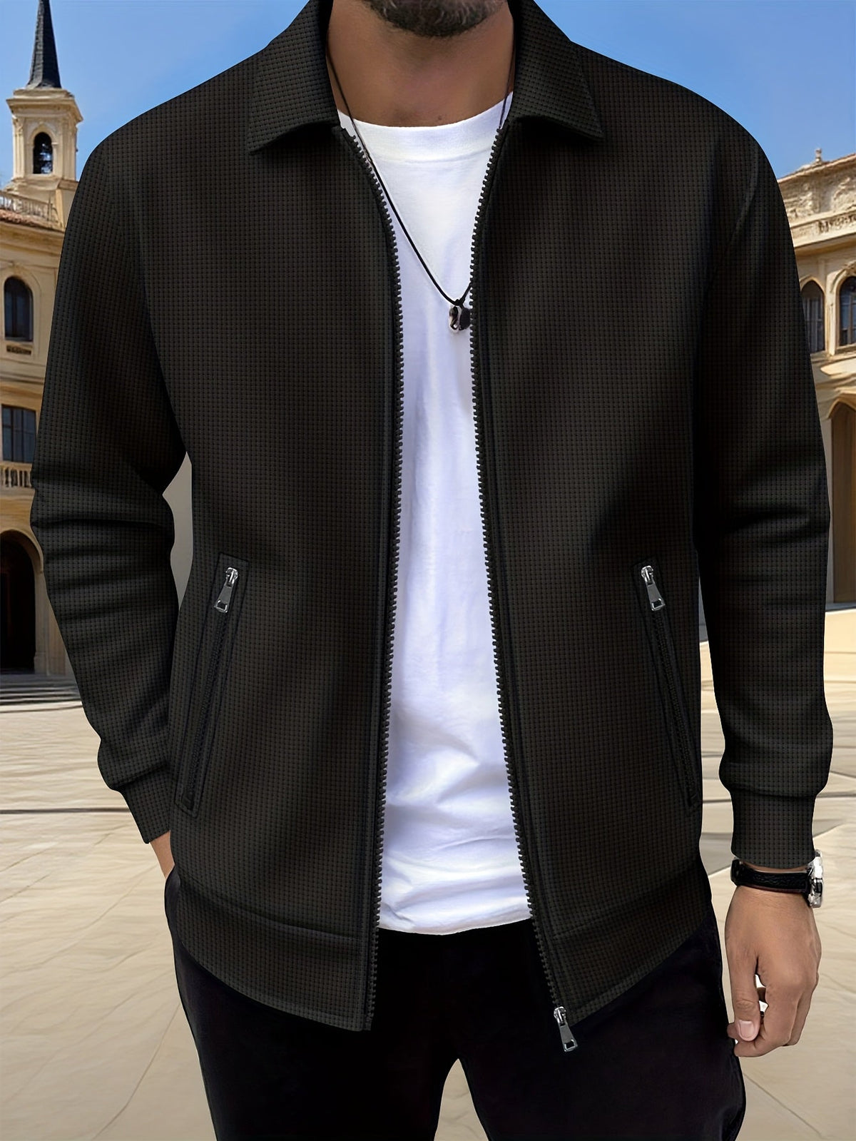 Giacca Uomo Texturizzata con Zip Leggera – Look Moderno Essenziale