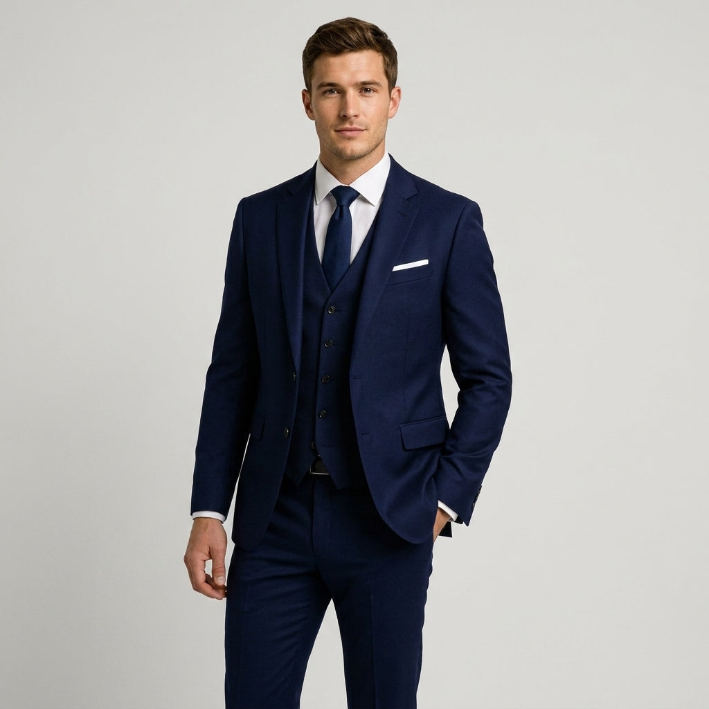 Completo Slim Fit Tre Pezzi Rever Blu Navy Uomo | Elegante