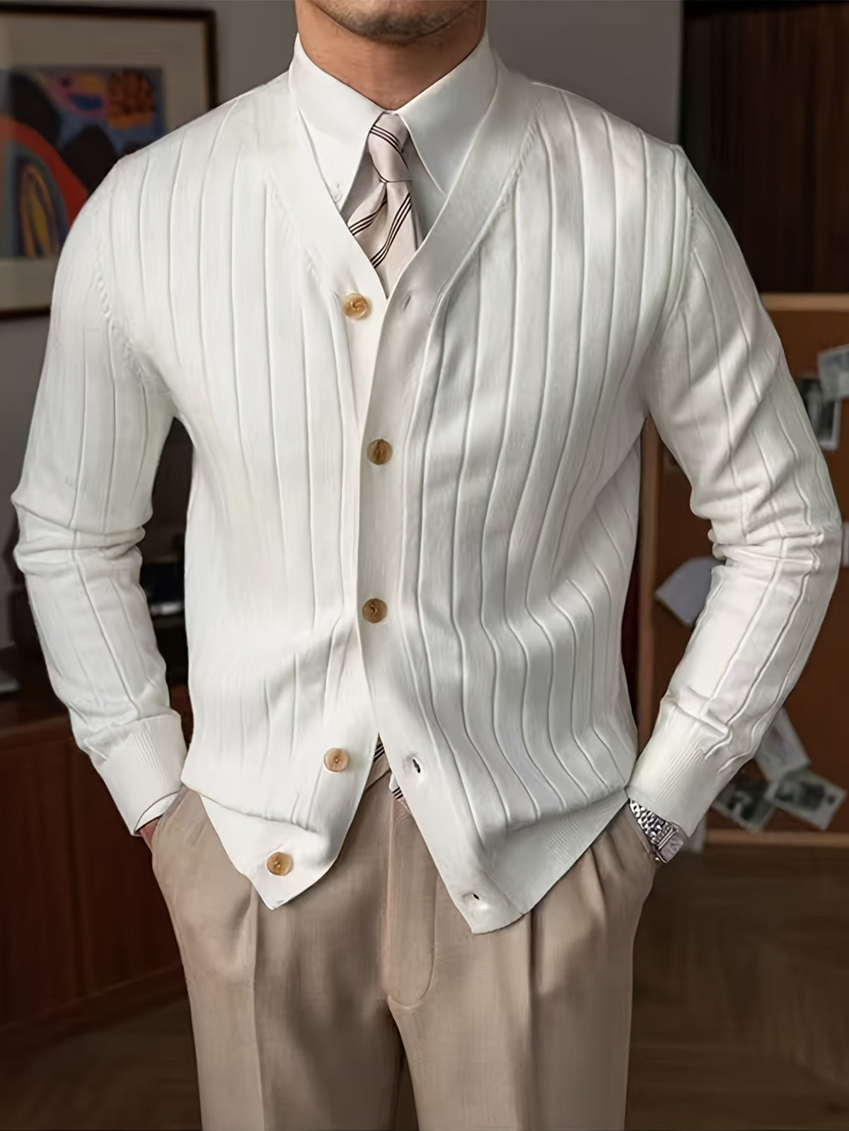Cardigan Uomo a Costine con Bottoni – Vestibilità Comoda