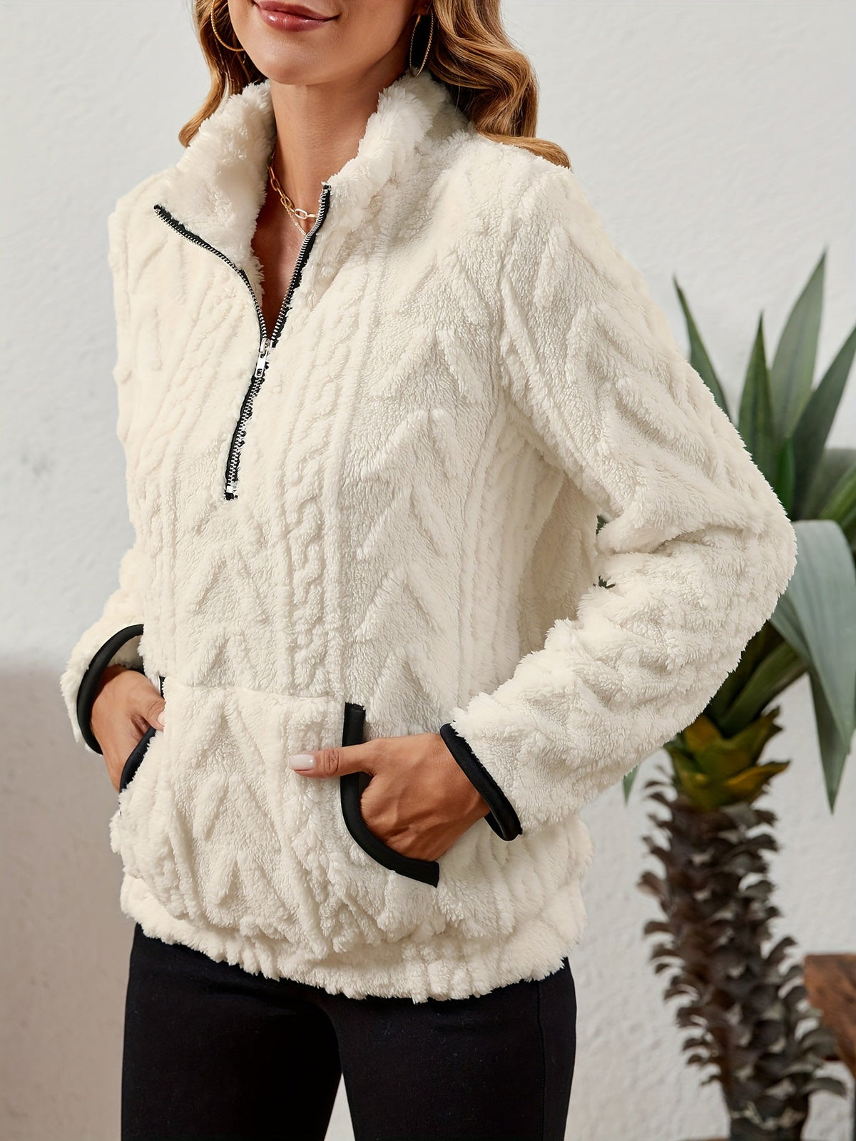 Pullover Donna a Mezza Zip Texturizzato – Stile Sportivo Femminile