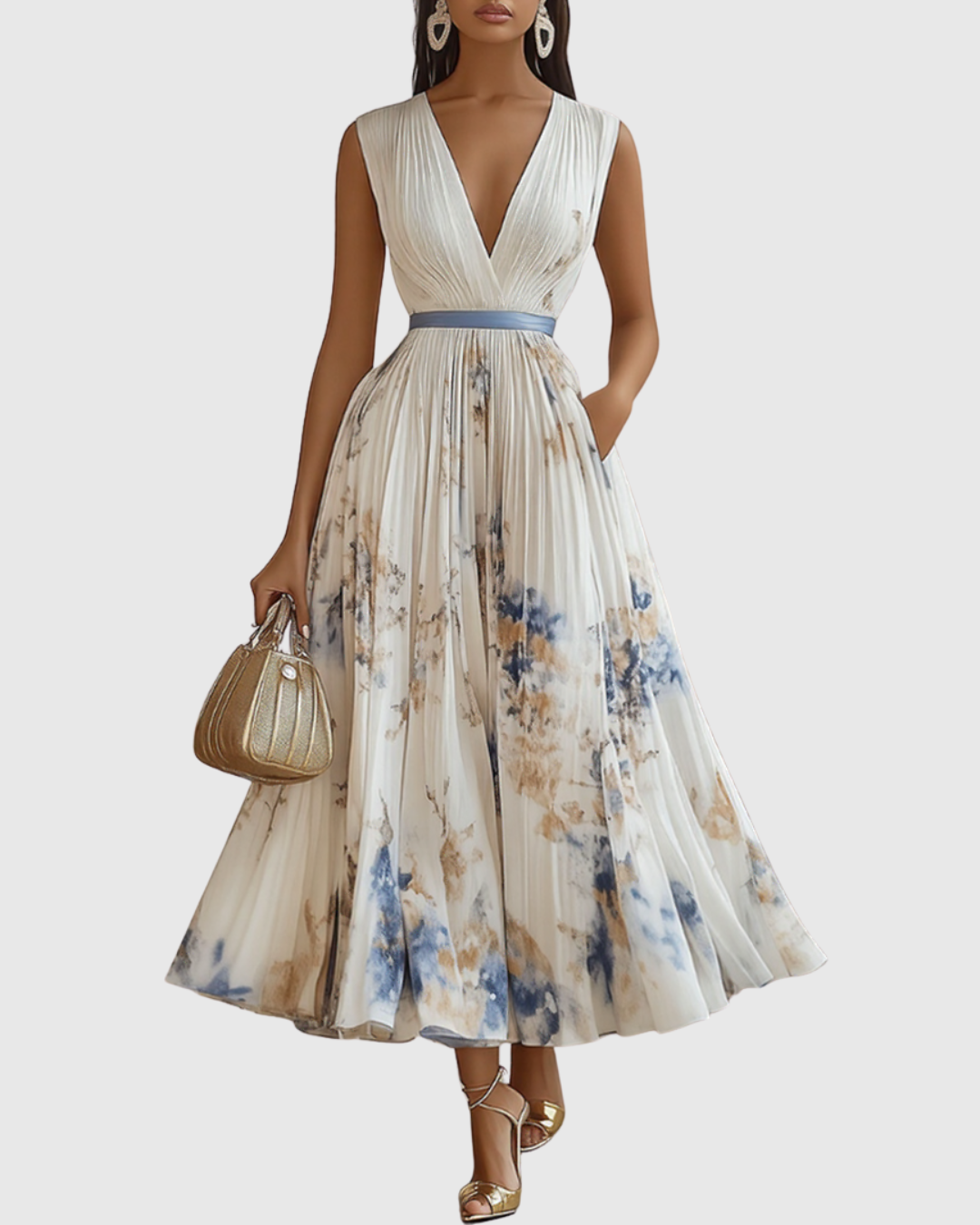Rowella™ | Abito Maxi con Pieghe Donna Elegante Cerimonia