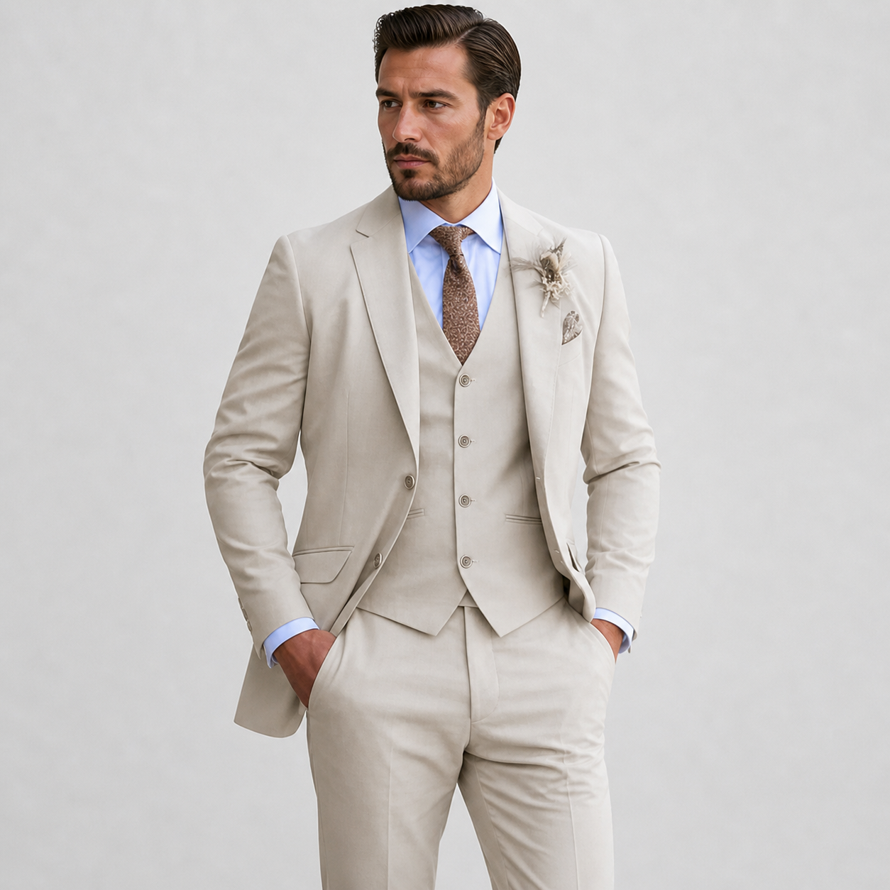 Abito in Lino Tre Pezzi con Gilet Uomo | Eleganza Estiva