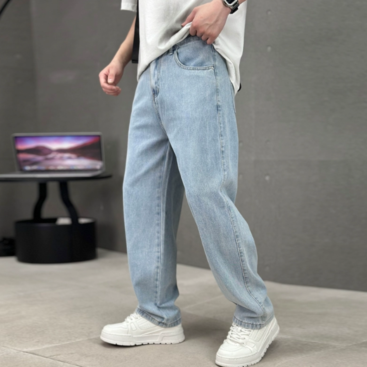Jeans a Gamba Dritta Uomo Fit Ampio