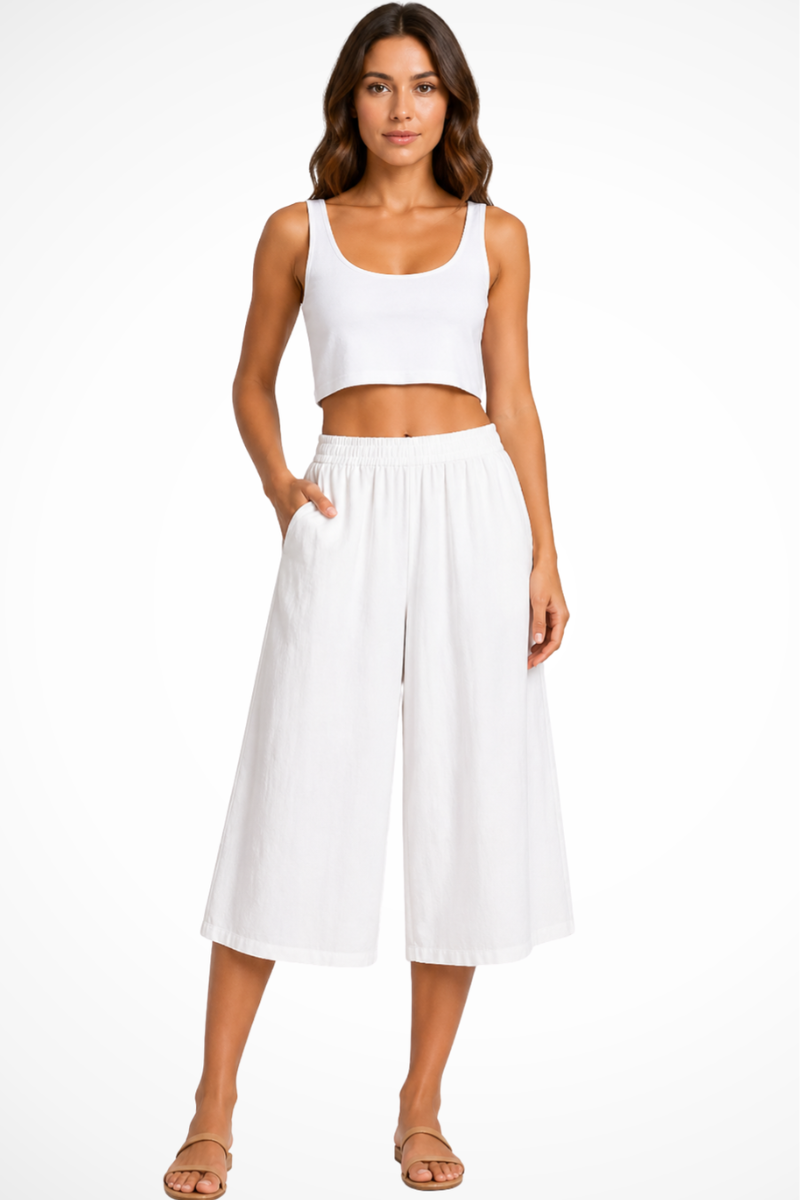 Pantaloni Donna a Gamba Larga Cropped
