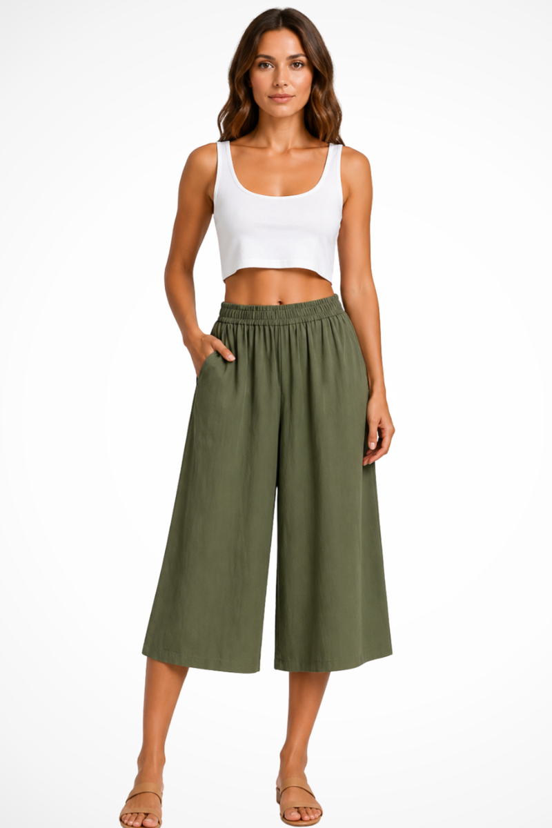 Pantaloni Donna a Gamba Larga Cropped