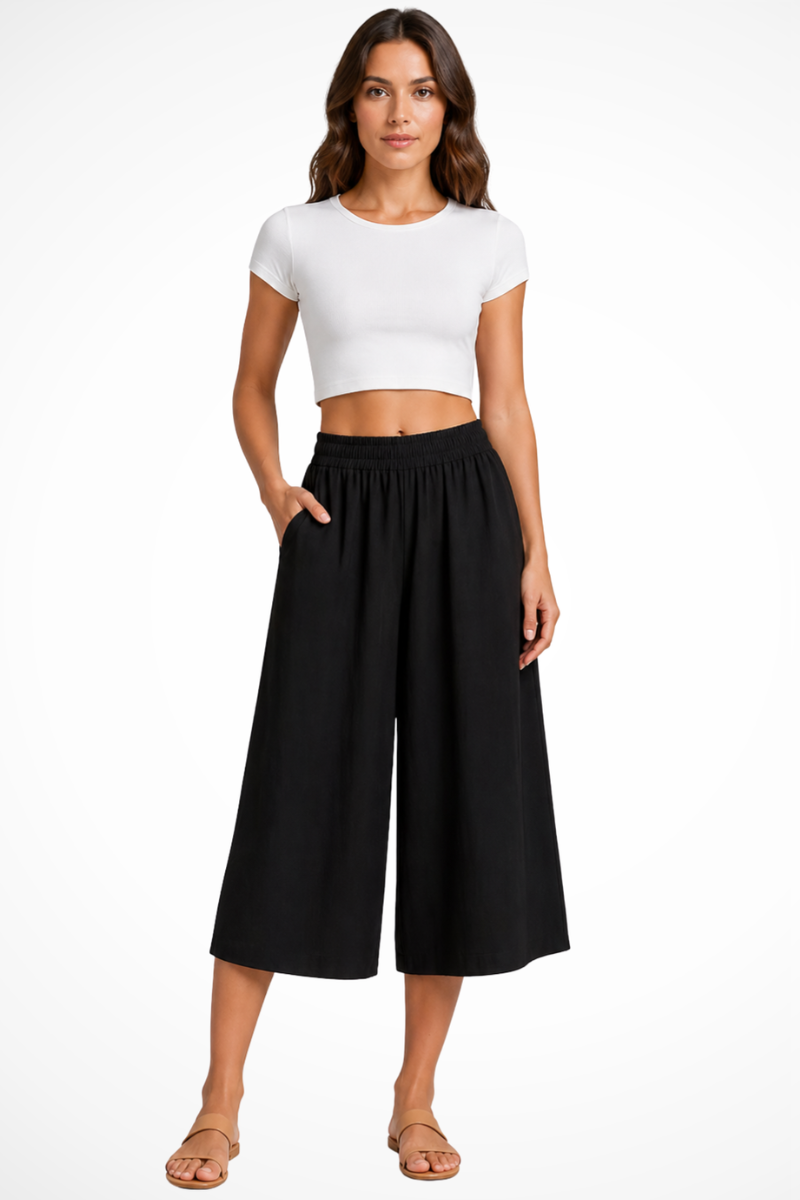 Pantaloni Donna a Gamba Larga Cropped