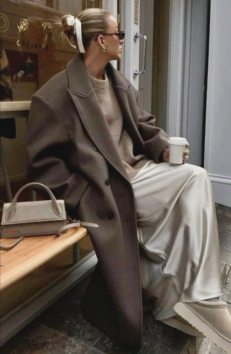 Cappotto Oversize Donna Doppiopetto – Giacca Elegante con Spalle Strutturate