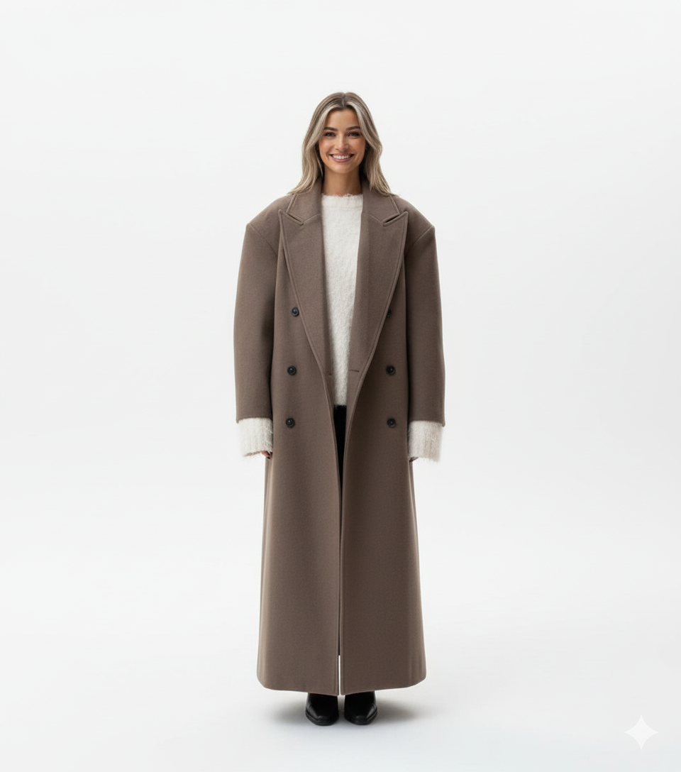 Cappotto Oversize Donna Doppiopetto – Giacca Elegante con Spalle Strutturate