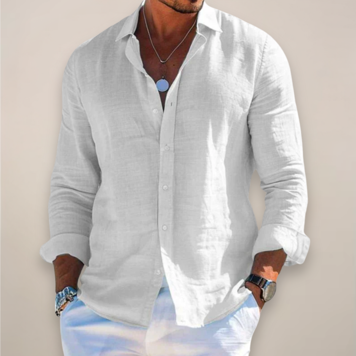 Camicia di Lino con Bottoni Uomo
