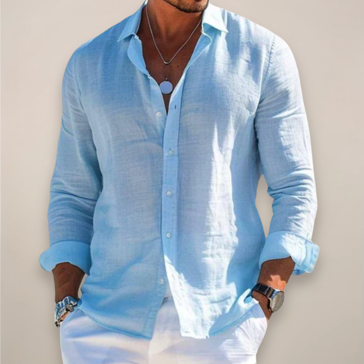 Camicia di Lino con Bottoni Uomo