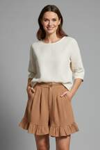 Jacklyn | Pantaloncini Vita Alta Orlo Ruche Donna Estivi