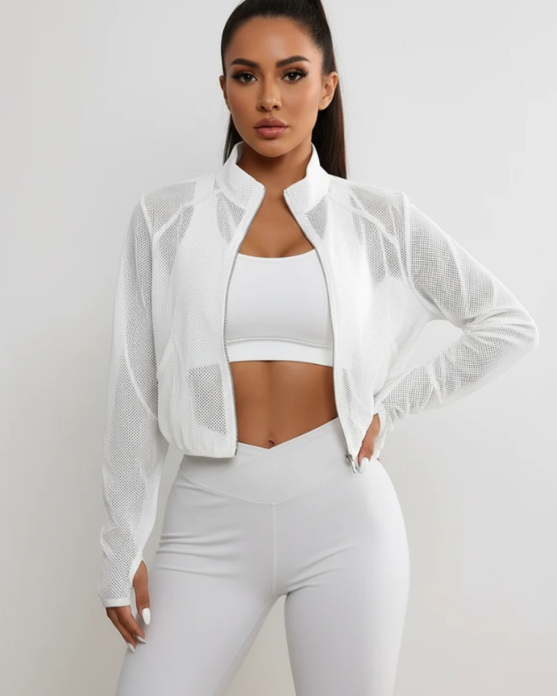 Giacca Sportiva Donna Corta in Mesh Traspirante con Zip