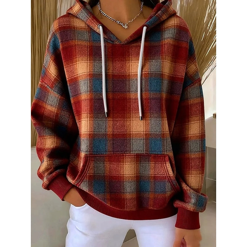 Felpa Donna con Cappuccio a Quadri – Stile Casual Caldo