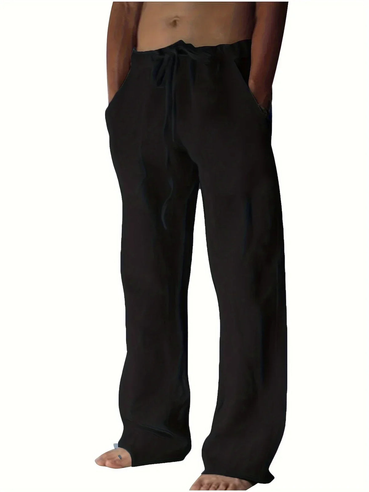 Pantaloni in Lino a Gamba Larga con Coulisse Uomo