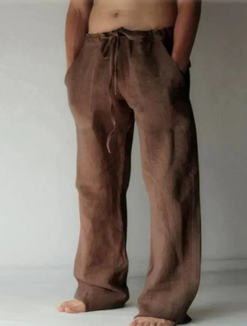 Pantaloni in Lino a Gamba Larga con Coulisse Uomo