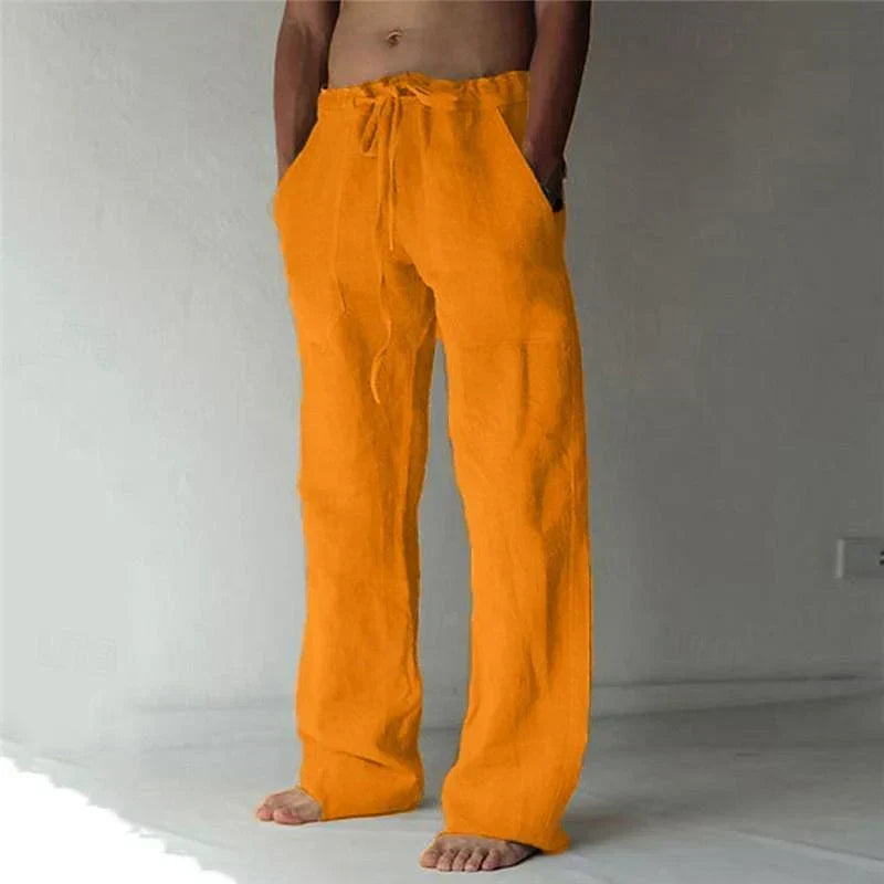 Pantaloni in Lino a Gamba Larga con Coulisse Uomo