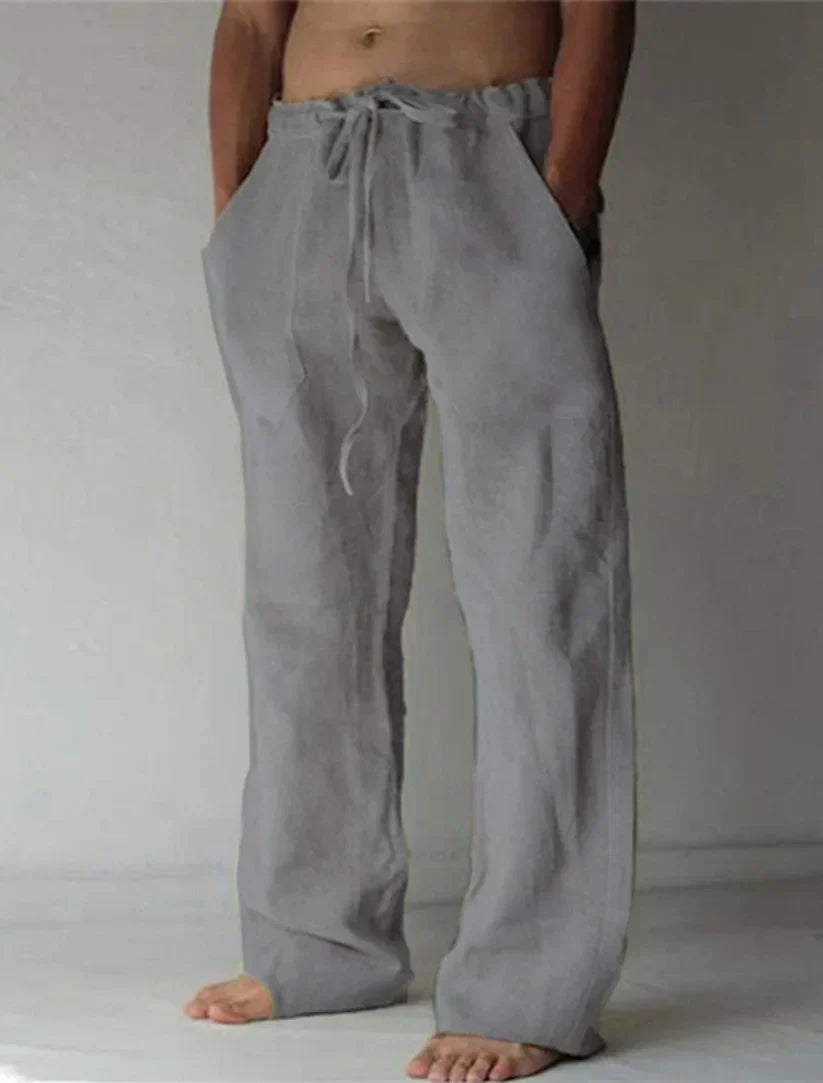 Pantaloni in Lino a Gamba Larga con Coulisse Uomo