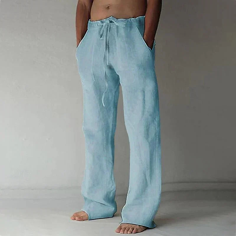 Pantaloni in Lino a Gamba Larga con Coulisse Uomo