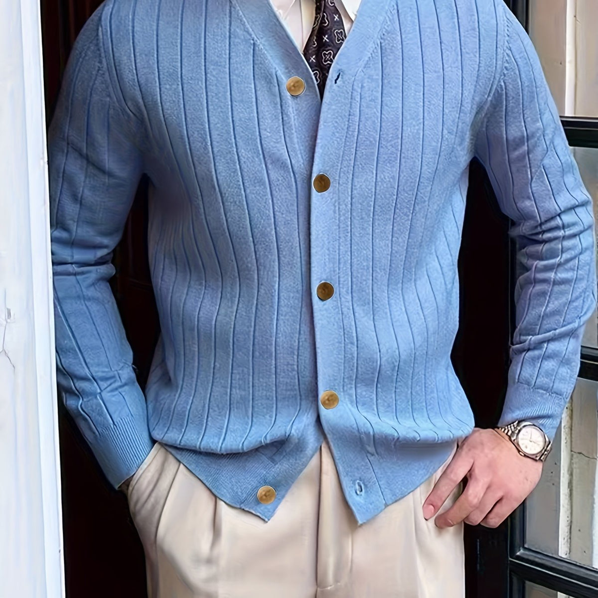 Cardigan Uomo a Costine con Bottoni – Vestibilità Comoda