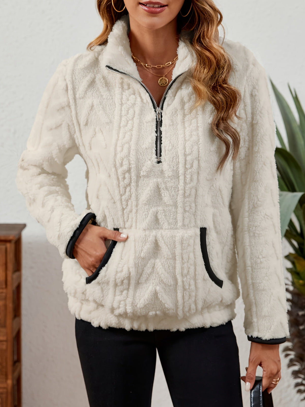 Pullover Donna a Mezza Zip Texturizzato – Stile Sportivo Femminile