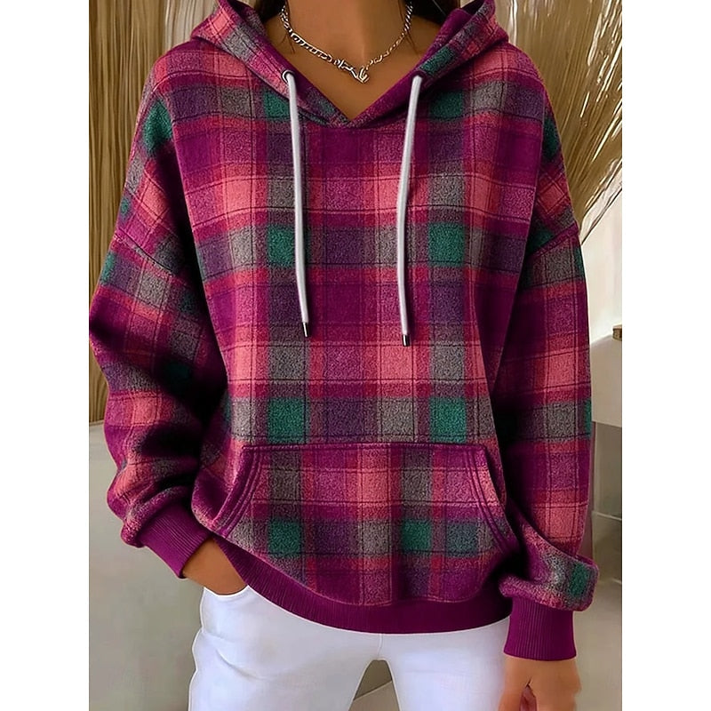 Felpa Donna con Cappuccio a Quadri – Stile Casual Caldo
