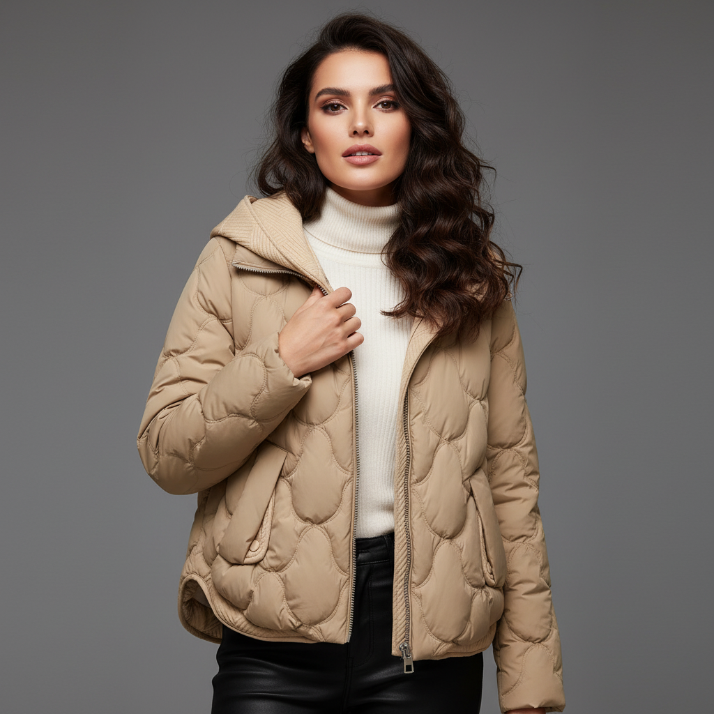 Piumino Corto Donna Elegante Trapuntato con Cappuccio e Zip