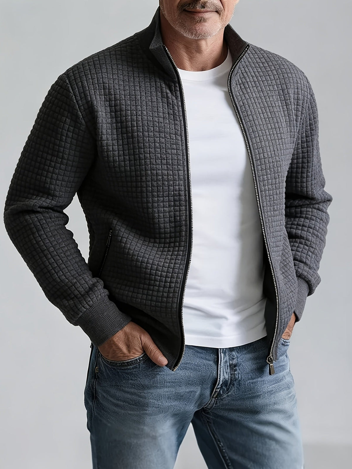Giacca Uomo Texturizzata con Collo Rialzato – Design Pulito