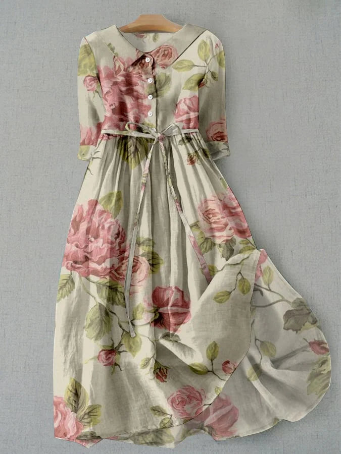 Abito Vintage Floreale con Allacciatura Vita