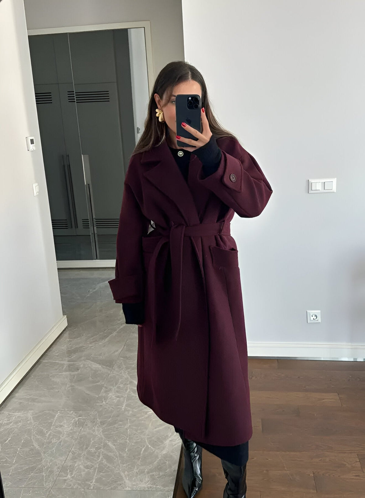 Cappotto Oversize Donna in Misto Lana Bordeaux – Taglio Elegante