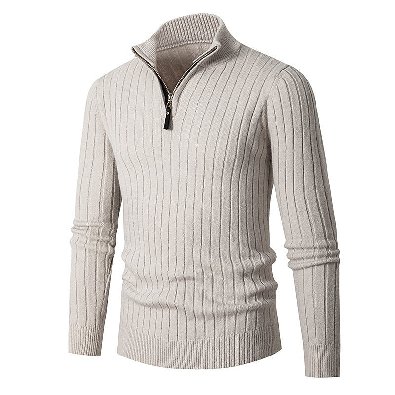 Maglione Uomo a Costine con Zip Corta – Stile Classico Moderno