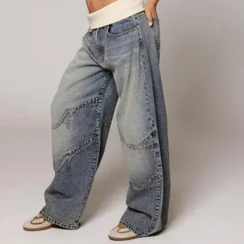 Jeans Baggy a Gamba Larga Donna in Denim