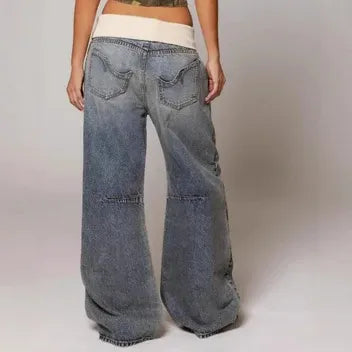 Jeans Baggy a Gamba Larga Donna in Denim