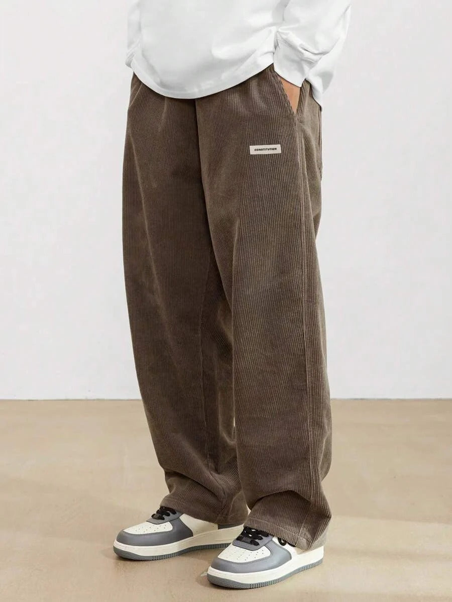 Pantaloni Uomo Gamba Larga Baggy con Vita Regolabile