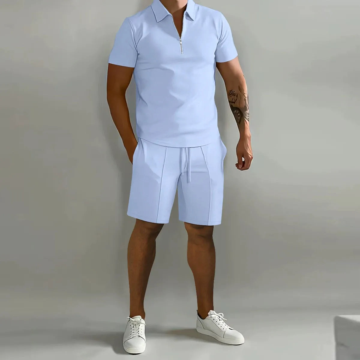 Completo Polo con Zip e Pantaloncini Uomo | Look Coordinato