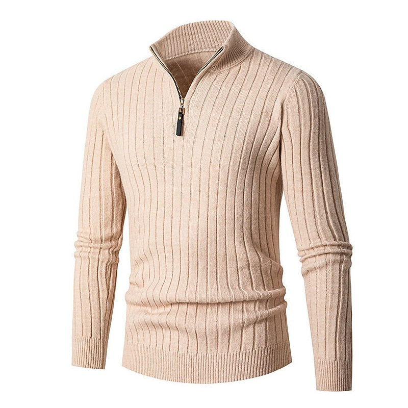 Maglione Uomo a Costine con Zip Corta – Stile Classico Moderno