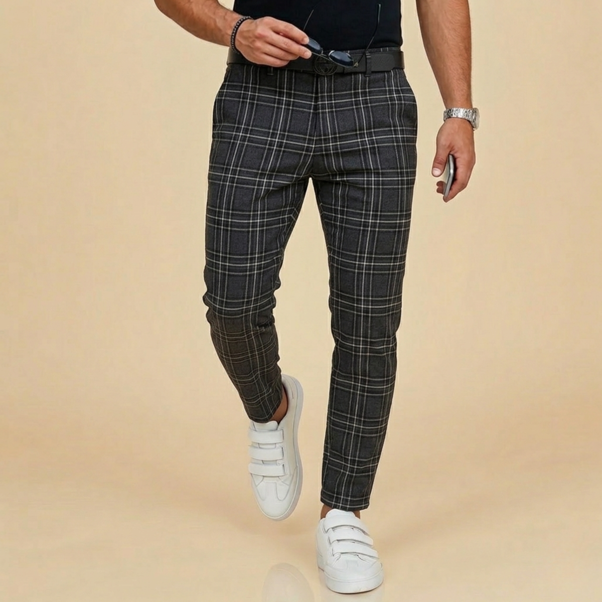 Pantaloni Uomo a Quadri Slim Fit
