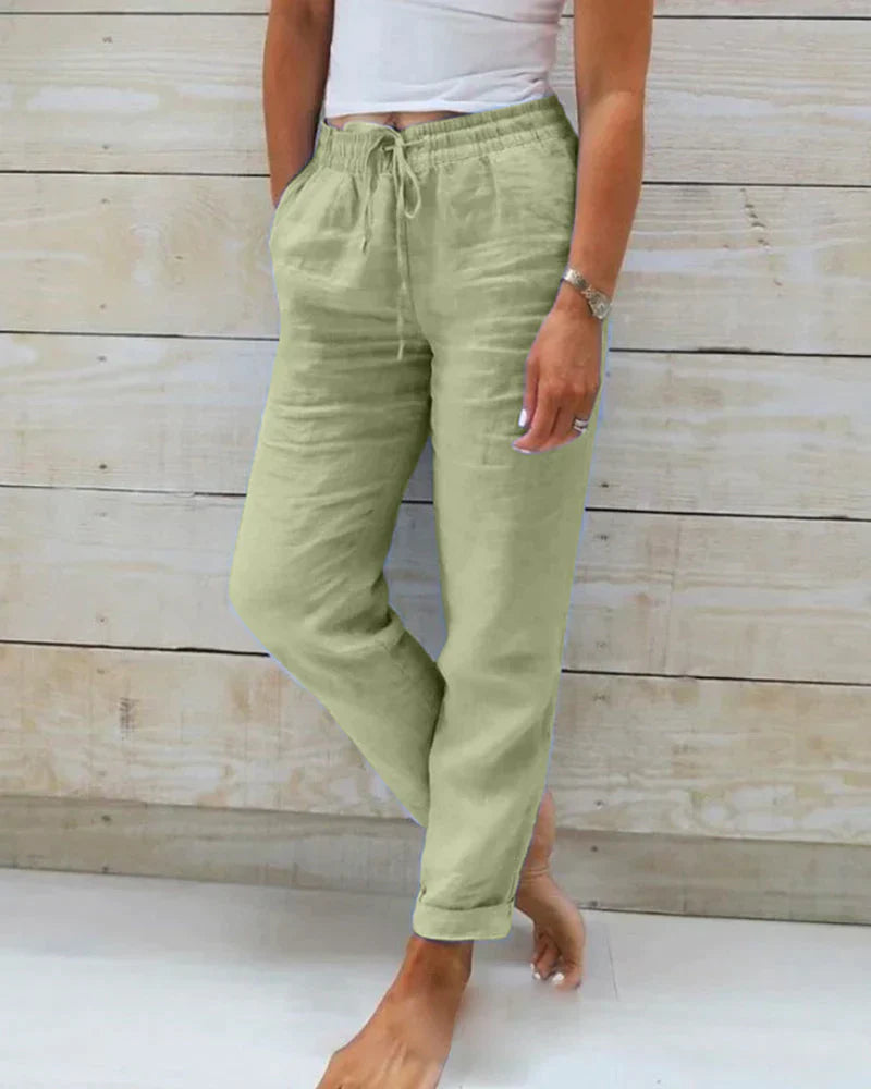 Pantaloni in Lino Donna con Vita Elastica