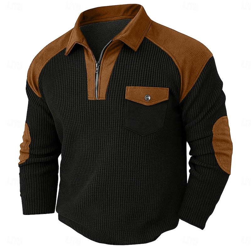 Pullover Uomo Texturizzato con Zip Corta – Vestibilità Robusta