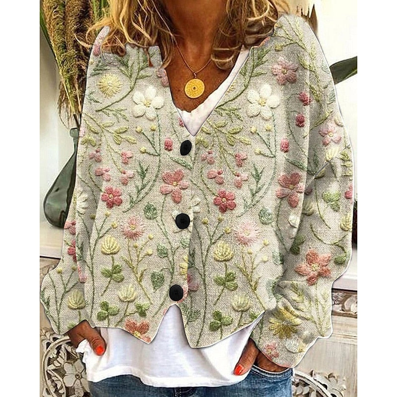 Cardigan Donna Floreale con Apertura Frontale – Primavera in Ogni Stagione