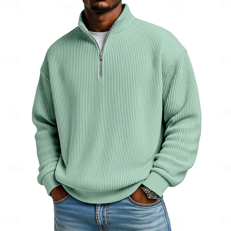 Pullover Uomo a Costine con Zip Corta – Vestibilità Confortevole