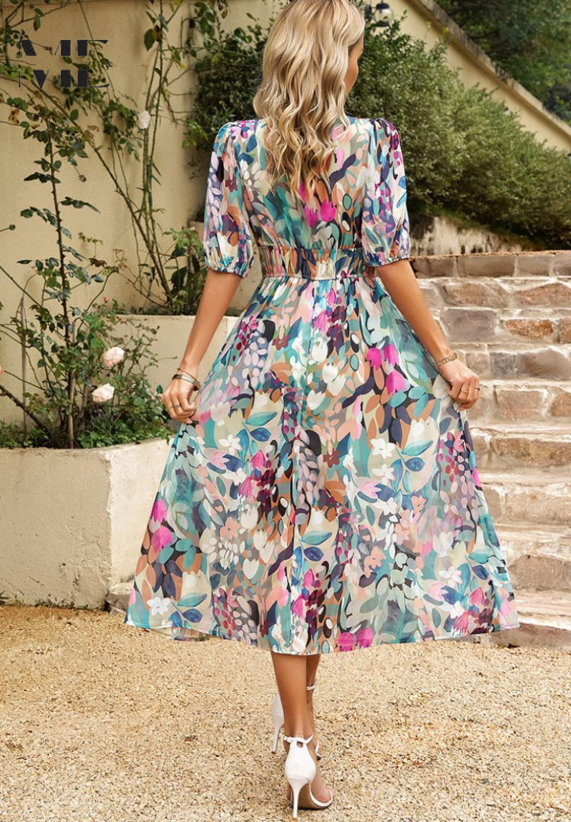 Jasmine | Abito Midi Floreale Scollo V da Cerimonia